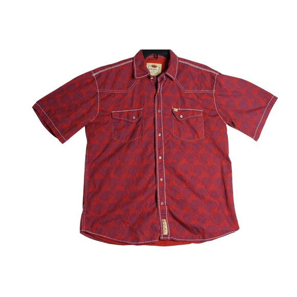 Larry Mahan Short Sleeve Pearl Snap Red Paisley Western Cowboy Shirt Mens Large - Picture 1 of 5